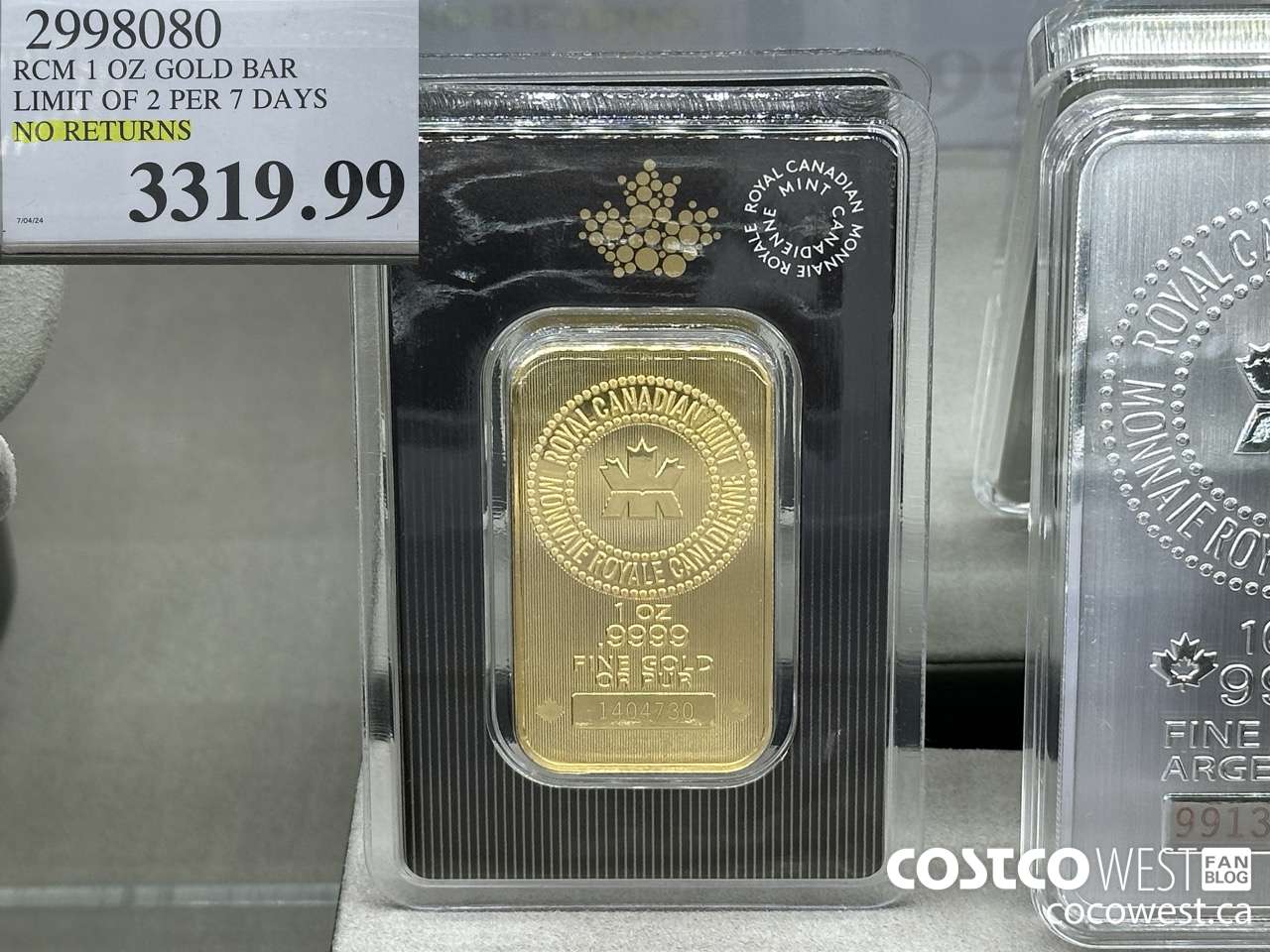 2998080 RCM 1 OZ GOLD BAR LIMIT OF 2 PER 7 DAYS NO RETURNS $3319.99