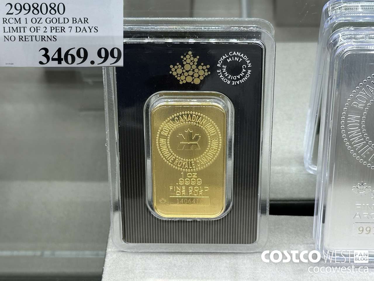 2998080 RCM 1 OZ GOLD BAR LIMIT OF 2 PER 7 DAYS NO RETURNS $3469.99