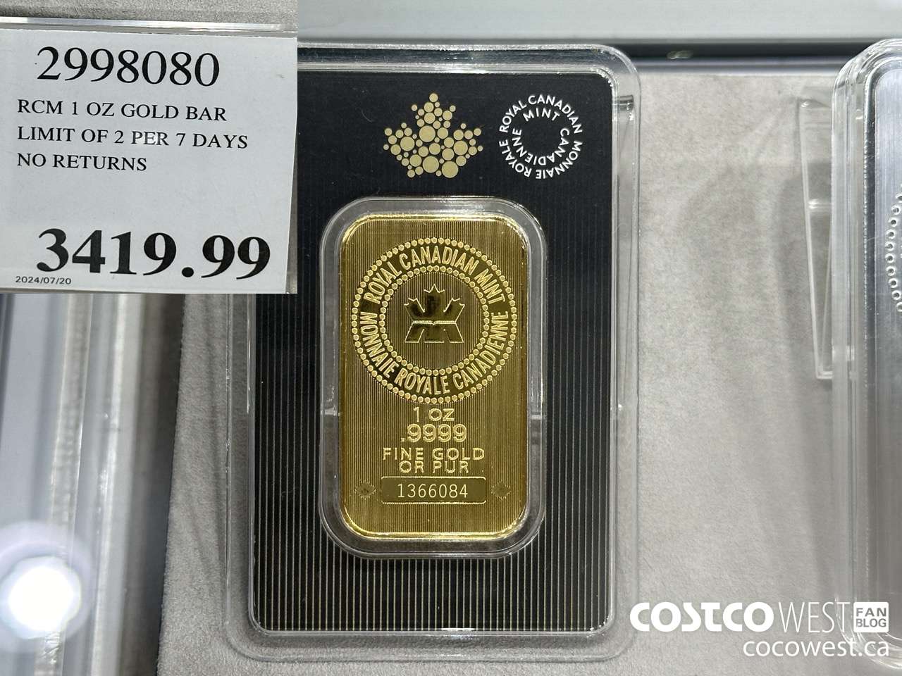 2998080 RCM 1 OZ GOLD BAR LIMIT OF 2 PER 7 DAYS NO RETURNS $3419.99