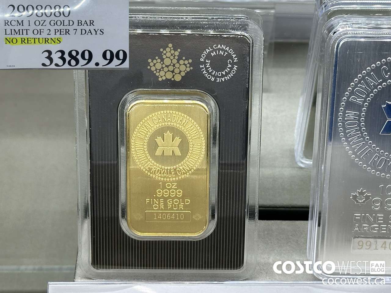 2998080 RCM 1 OZ GOLD BAR LIMIT OF 2 PER 7 DAYS NO RETURNS $3389.99