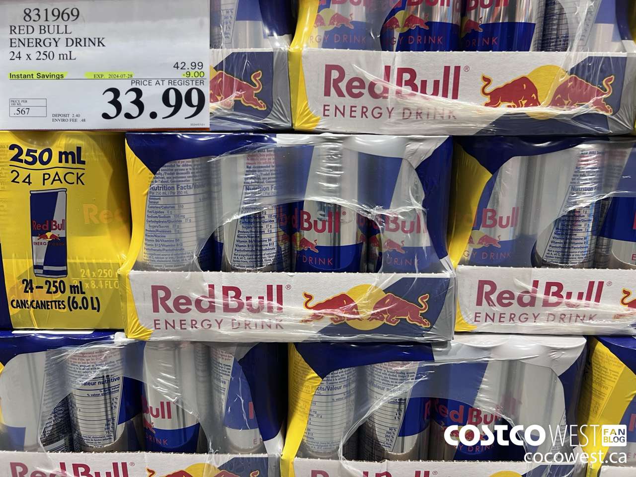 831969 RED BULL ENERGY DRINK 24 X 250ML ($9.00 INSTANT SAVINGS EXPIRES ON 2024-07-28) $33.99
