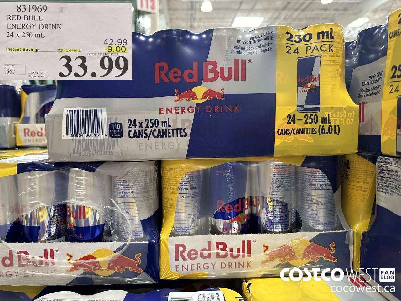 831969 RED BULL ENERGY DRINK 24 X 250ML ($9.00 INSTANT SAVINGS EXPIRES ON 2024-07-28) $33.99