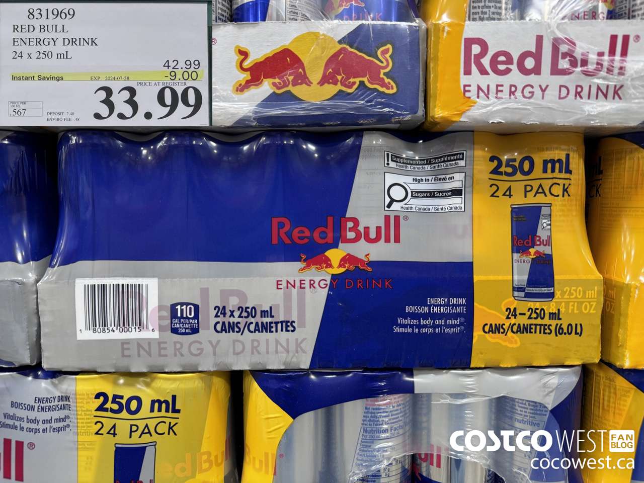 831969 RED BULL ENERGY DRINK 24 X 250ML ($9.00 INSTANT SAVINGS EXPIRES ON 2024-07-28) $33.99