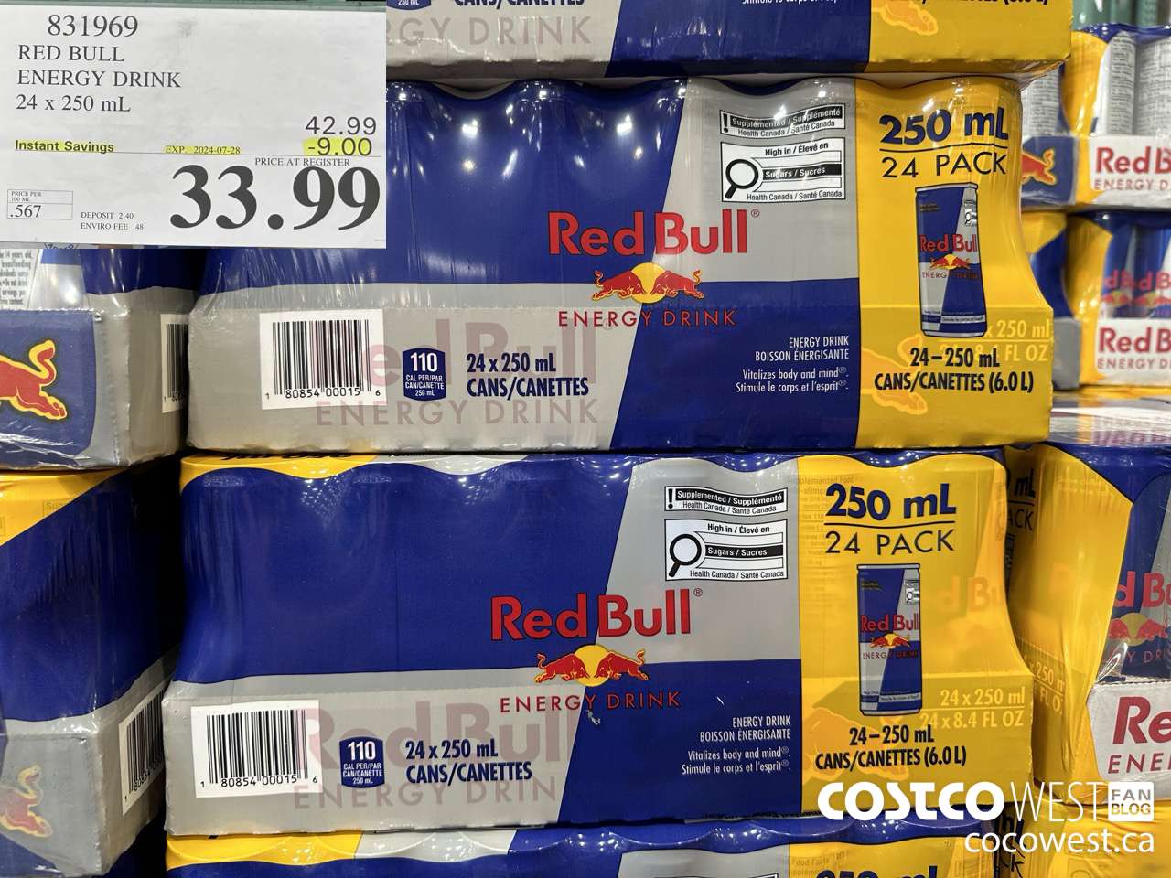 831969 RED BULL ENERGY DRINK 24 X 250ML ($9.00 INSTANT SAVINGS EXPIRES ON 2024-07-28) $33.99