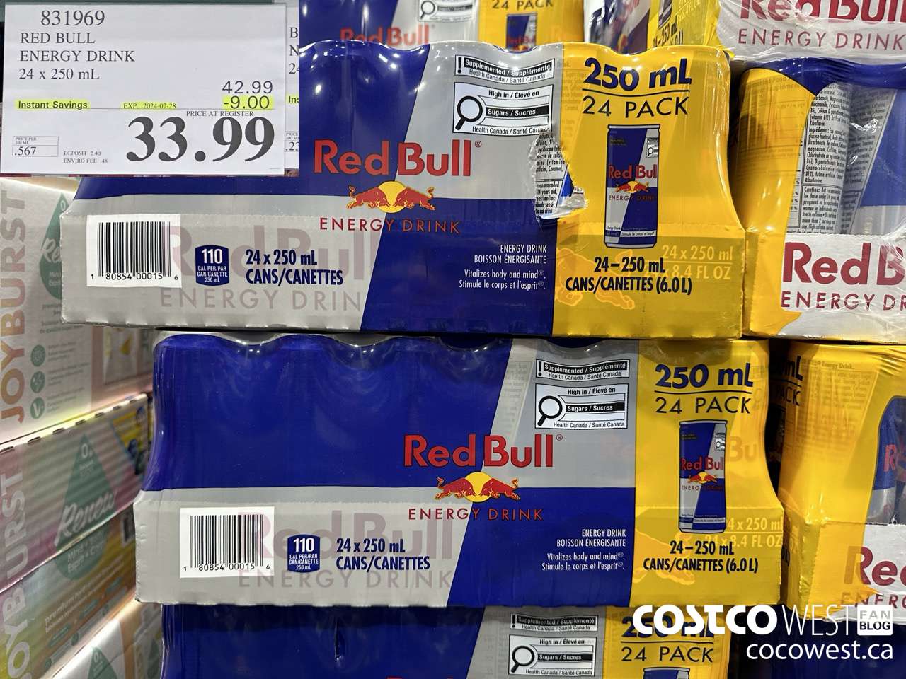 831969 RED BULL ENERGY DRINK 24 X 250ML ($9.00 INSTANT SAVINGS EXPIRES ON 2024-07-28) $33.99