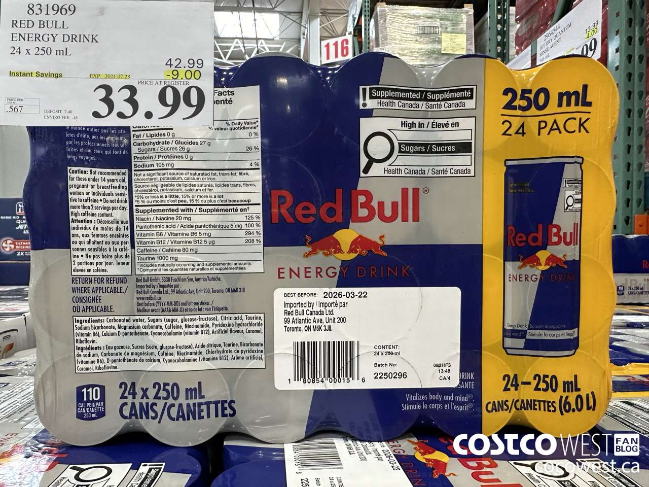 831969 RED BULL ENERGY DRINK 24 X 250ML ($9.00 INSTANT SAVINGS EXPIRES ON 2024-07-28) $33.99