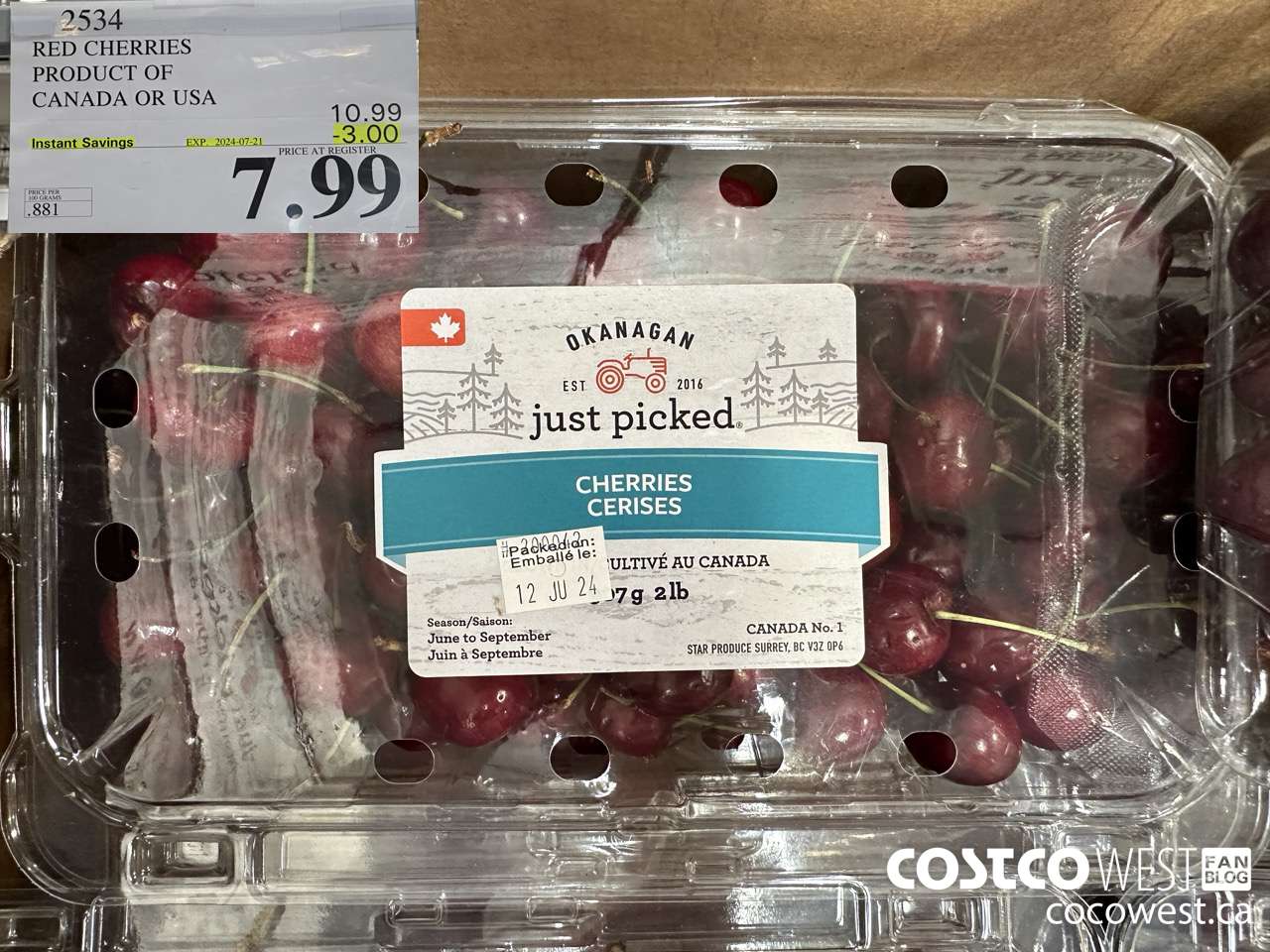 2534 RED CHERRIES PRODUCT OF CANADA OR USA ($3.00 INSTANT SAVINGS EXPIRES ON 2024-07-21) $7.99