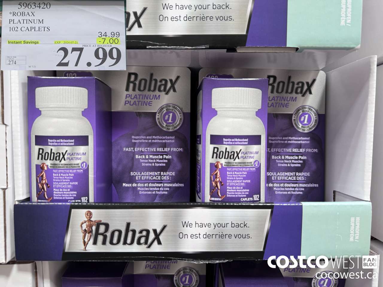 5963420 ROBAX PLATINUM 102 CAPLETS ($7.00 INSTANT SAVINGS EXPIRES ON 2024-07-21) $27.99