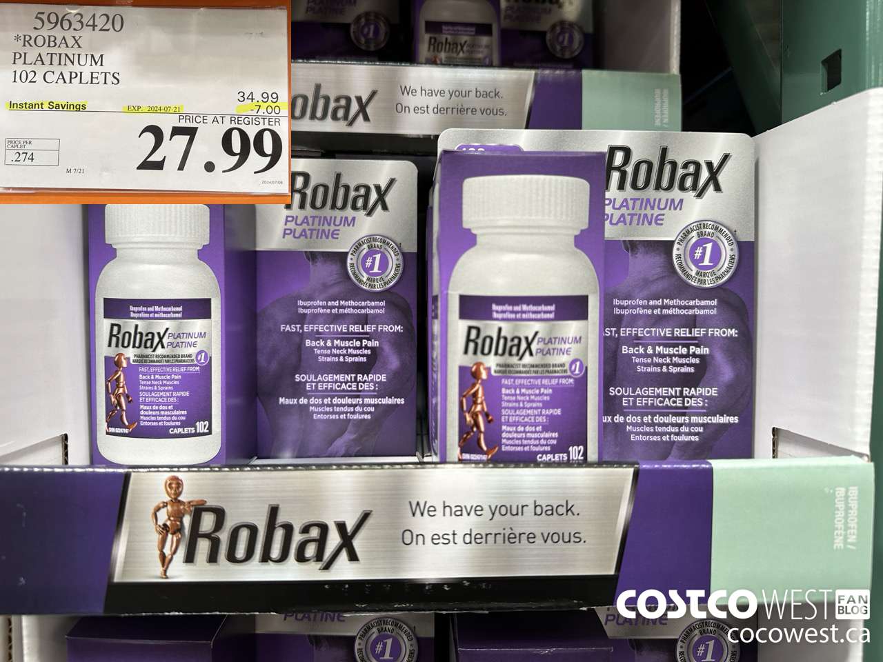 5963420 ROBAX PLATINUM 102 CAPLETS ($7.00 INSTANT SAVINGS EXPIRES ON 2024-07-21) $27.99