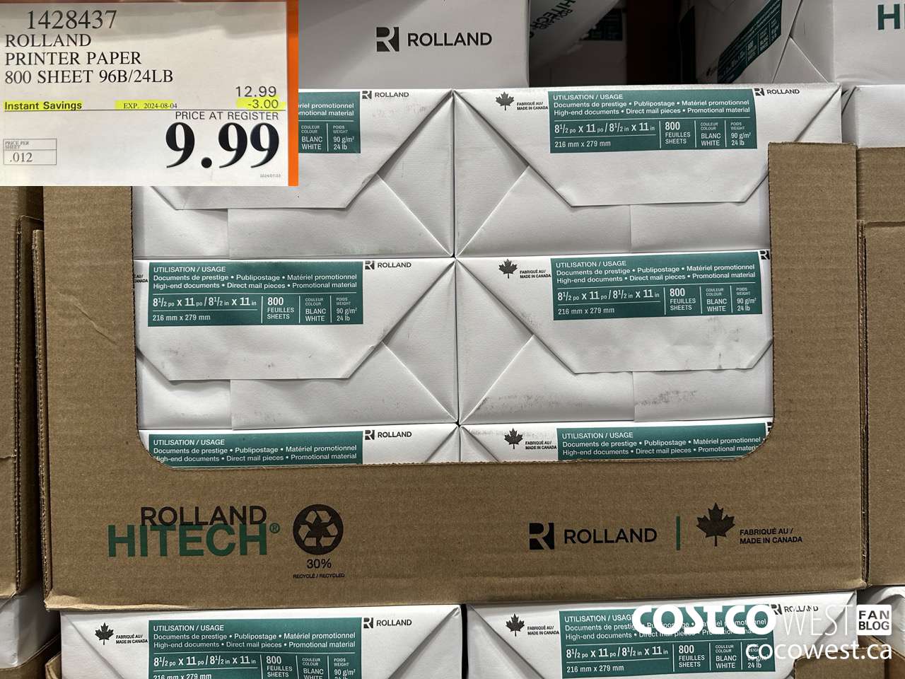 1428437 ROLLAND PRINTER PAPER 800 SHEET 96B/24LB ($3.00 INSTANT SAVINGS EXPIRES ON 2024-08-04) $9.99