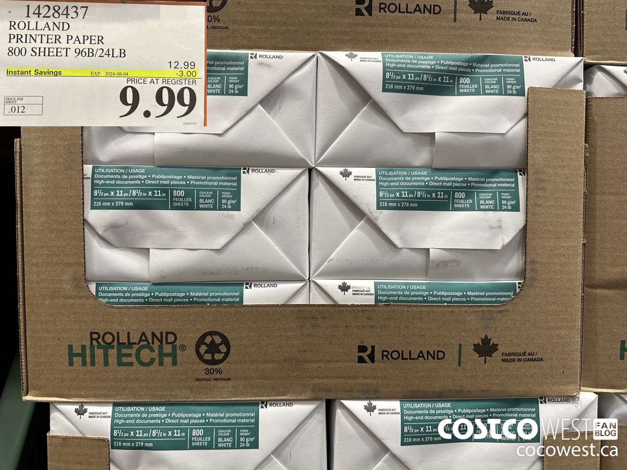 1428437 ROLLAND PRINTER PAPER 800 SHEET 96B/24LB ($3.00 INSTANT SAVINGS EXPIRES ON 2024-08-04) $9.99