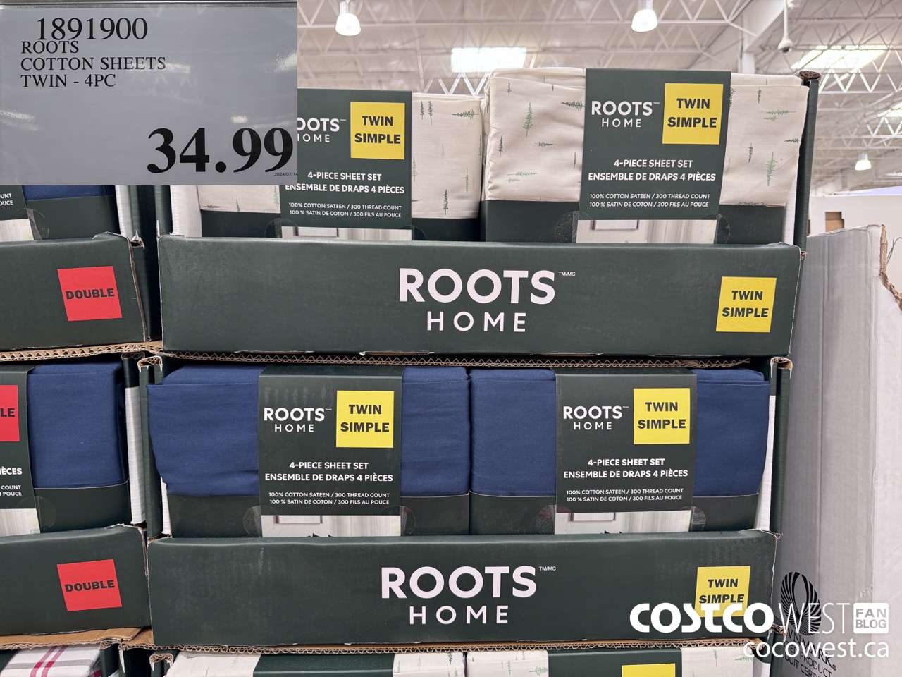1891900 ROOTS COTTON SHEETS TWIN 4PC $34.99