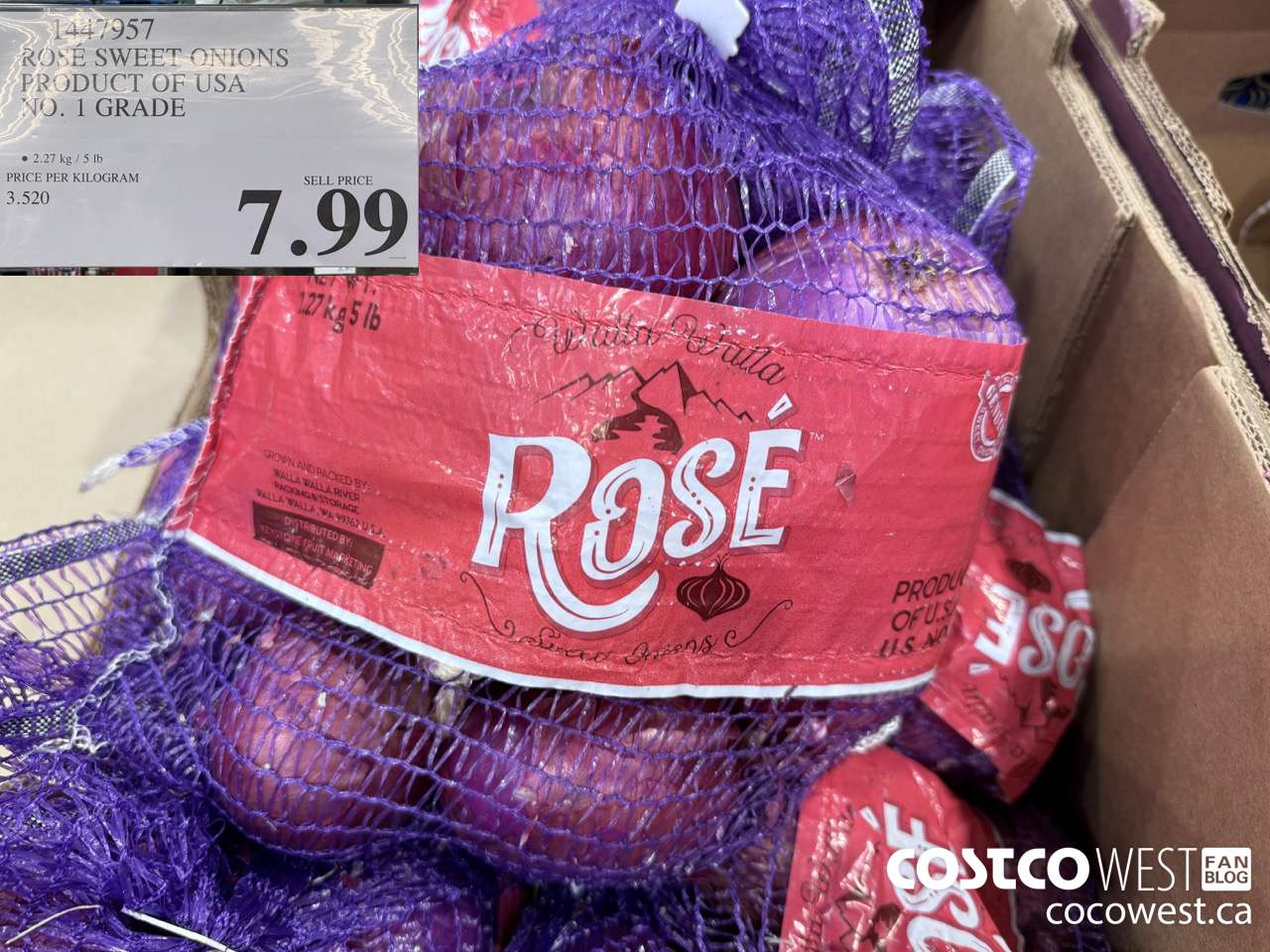 1447957 ROSE SWEET ONIONS PRODUCT OF USA NO. 1 GRADE $7.99