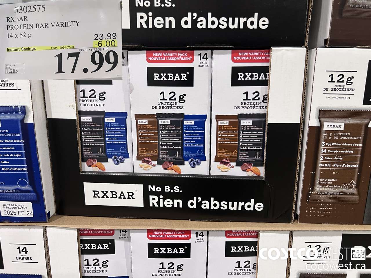 5302575 RXBAR PROTEIN BAR VARIETY 14 X 52G ($6.00 INSTANT SAVINGS EXPIRES ON 2024-07-28) $17.99