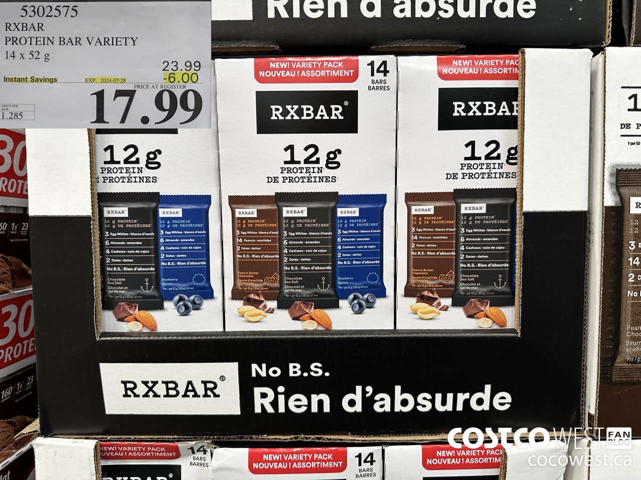 5302575 RXBAR PROTEIN BAR VARIETY 14 X 52G ($6.00 INSTANT SAVINGS EXPIRES ON 2024-07-28) $17.99