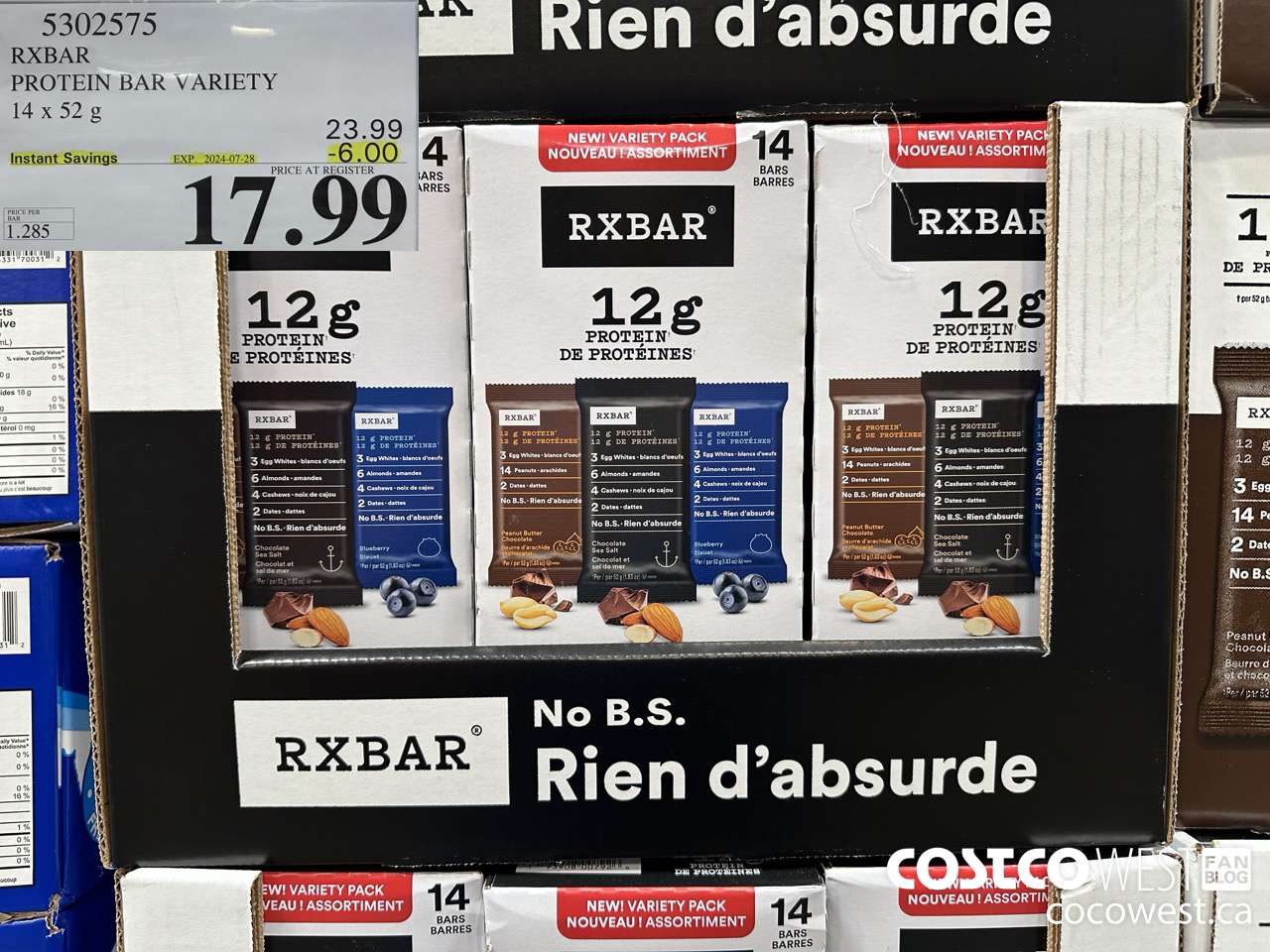5302575 RXBAR PROTEIN BAR VARIETY 14 X 52G ($6.00 INSTANT SAVINGS EXPIRES ON 2024-07-28) $17.99