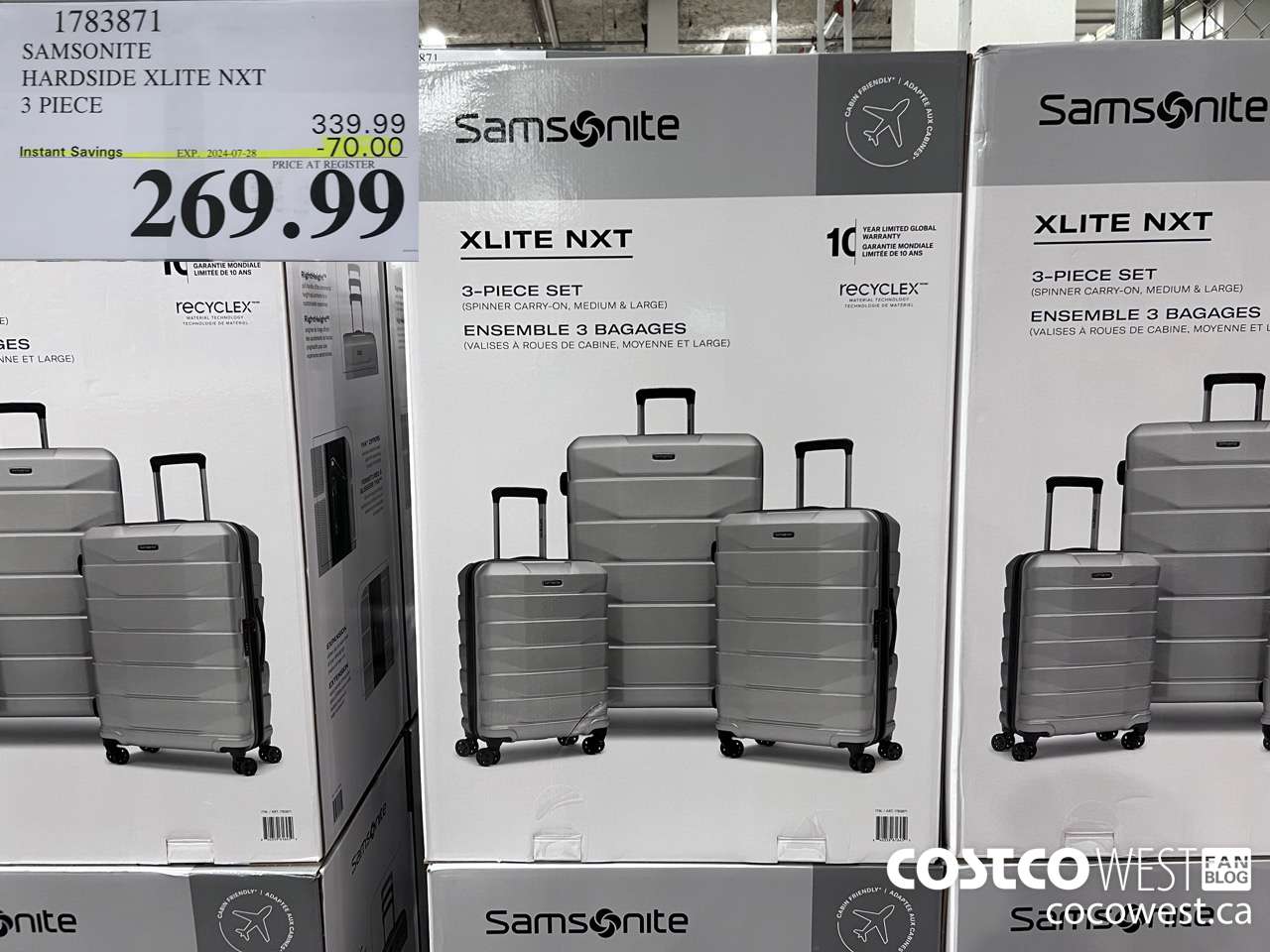1783871 SAMSONITE HARDSIDE XLITE NXT 3 PIECE ($70.00 INSTANT SAVINGS EXPIRES ON 2024-07-28) $269.99