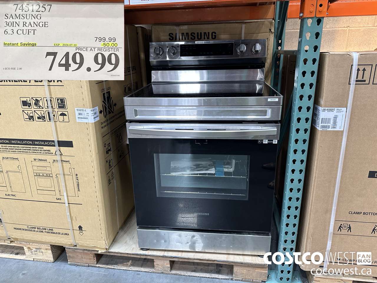 7451257 SAMSUNG ELECTRIC RANGE 6.3 CU. FT. ($50.00 INSTANT SAVINGS EXPIRES ON 2024-07-10) $749.99