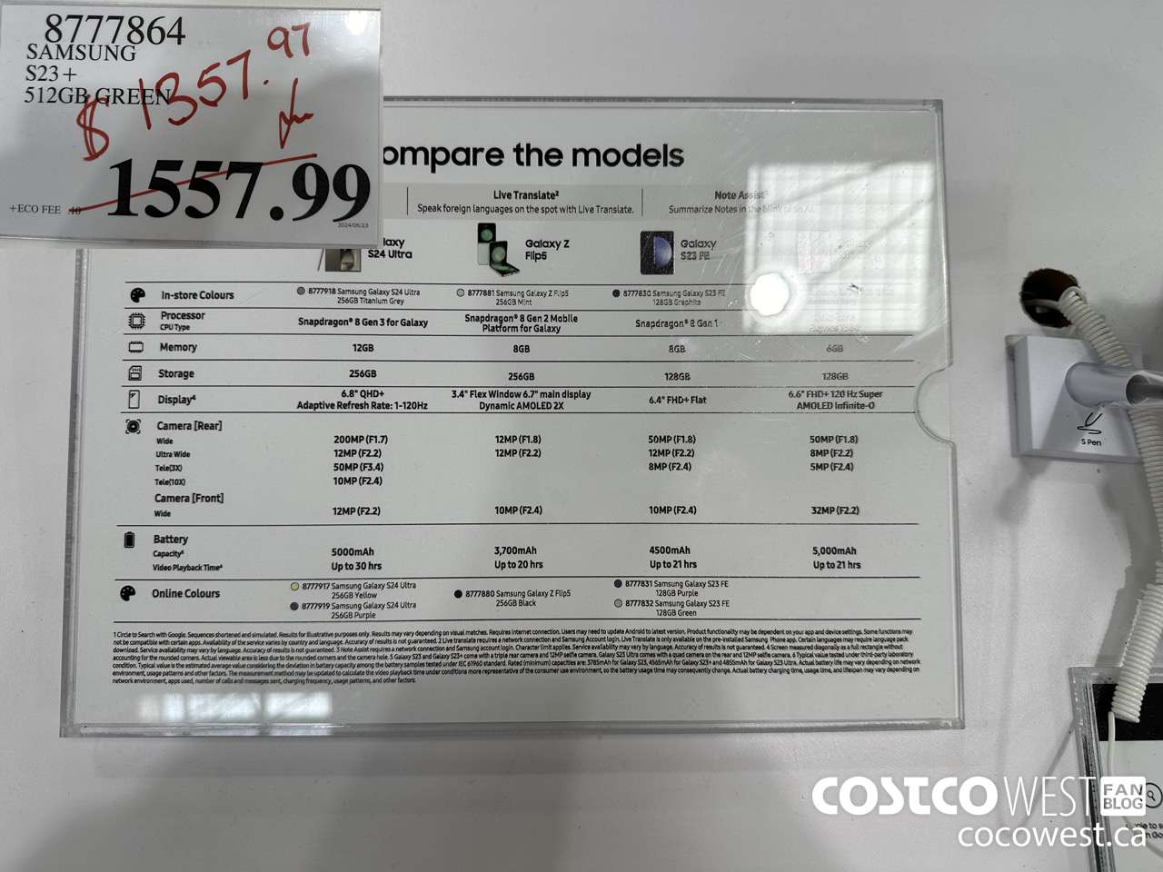 8777864 SAMSUNG S23+ 512GB GREEN $1357.97