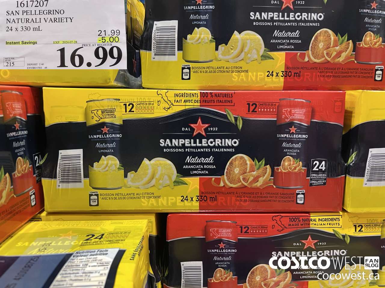 1617207 SAN PELLEGRINO NATURALI VARIETY 24 x 330 mL ($5.00 INSTANT SAVINGS EXPIRES ON 2024-07-28) $16.99