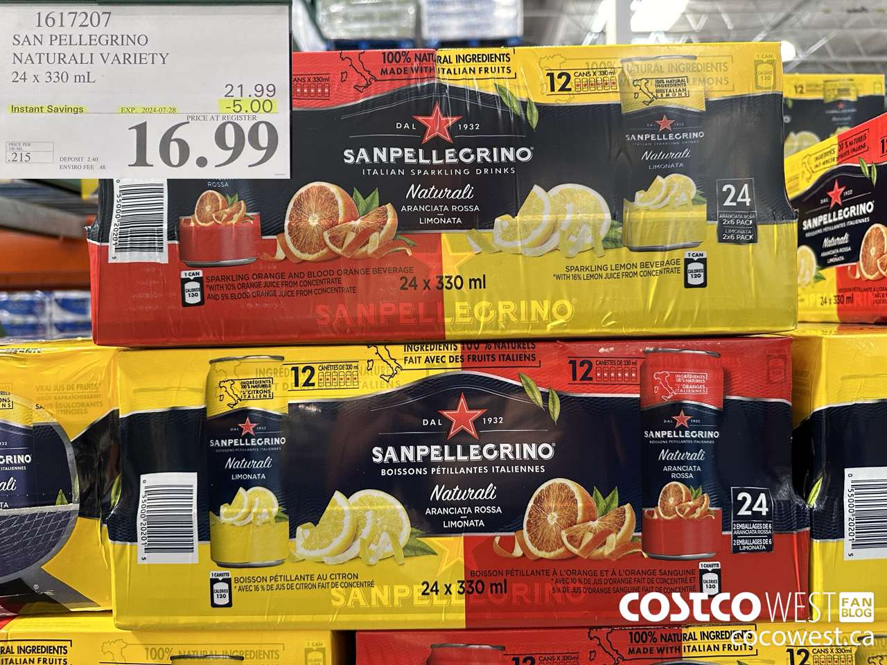 1617207 SAN PELLEGRINO NATURALI VARIETY 24 x 330 mL ($5.00 INSTANT SAVINGS EXPIRES ON 2024-07-28) $16.99