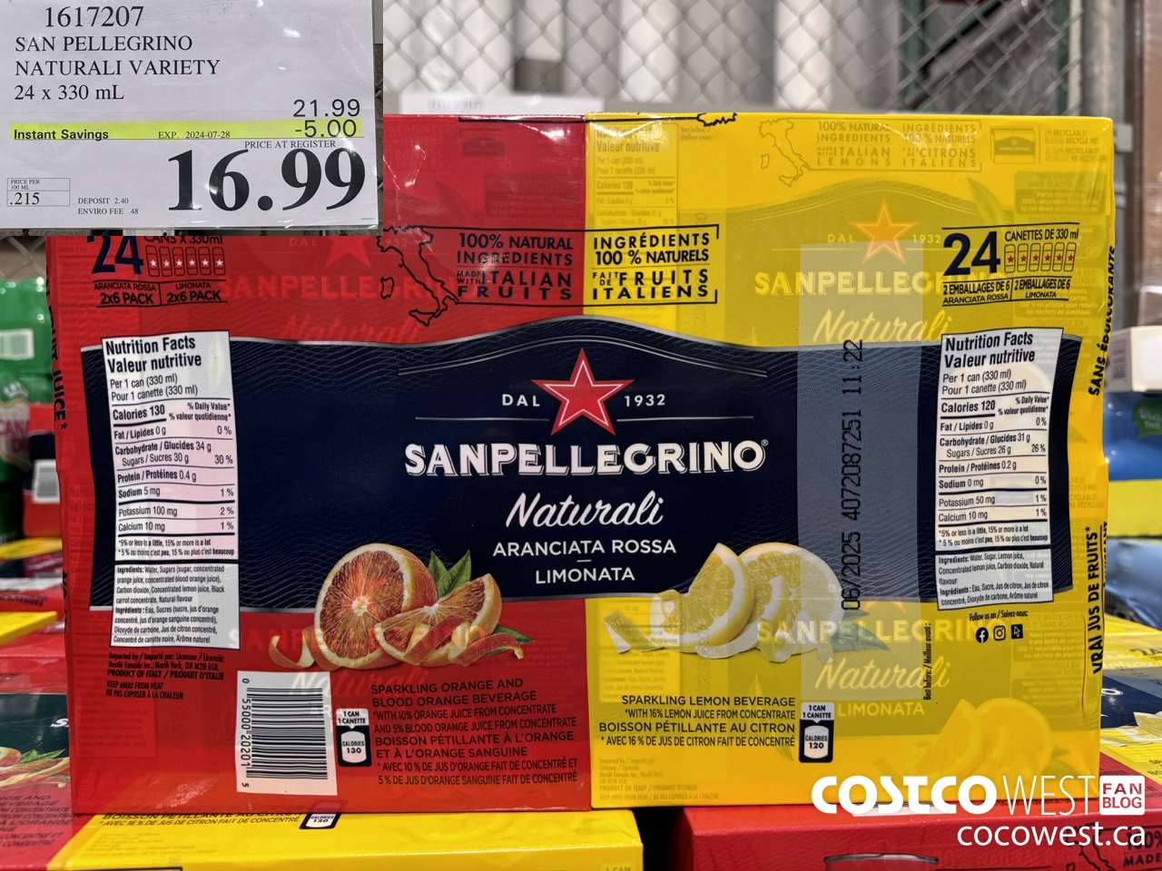1617207 SAN PELLEGRINO NATURALI VARIETY 24 x 330 mL ($5.00 INSTANT SAVINGS EXPIRES ON 2024-07-28) $16.99