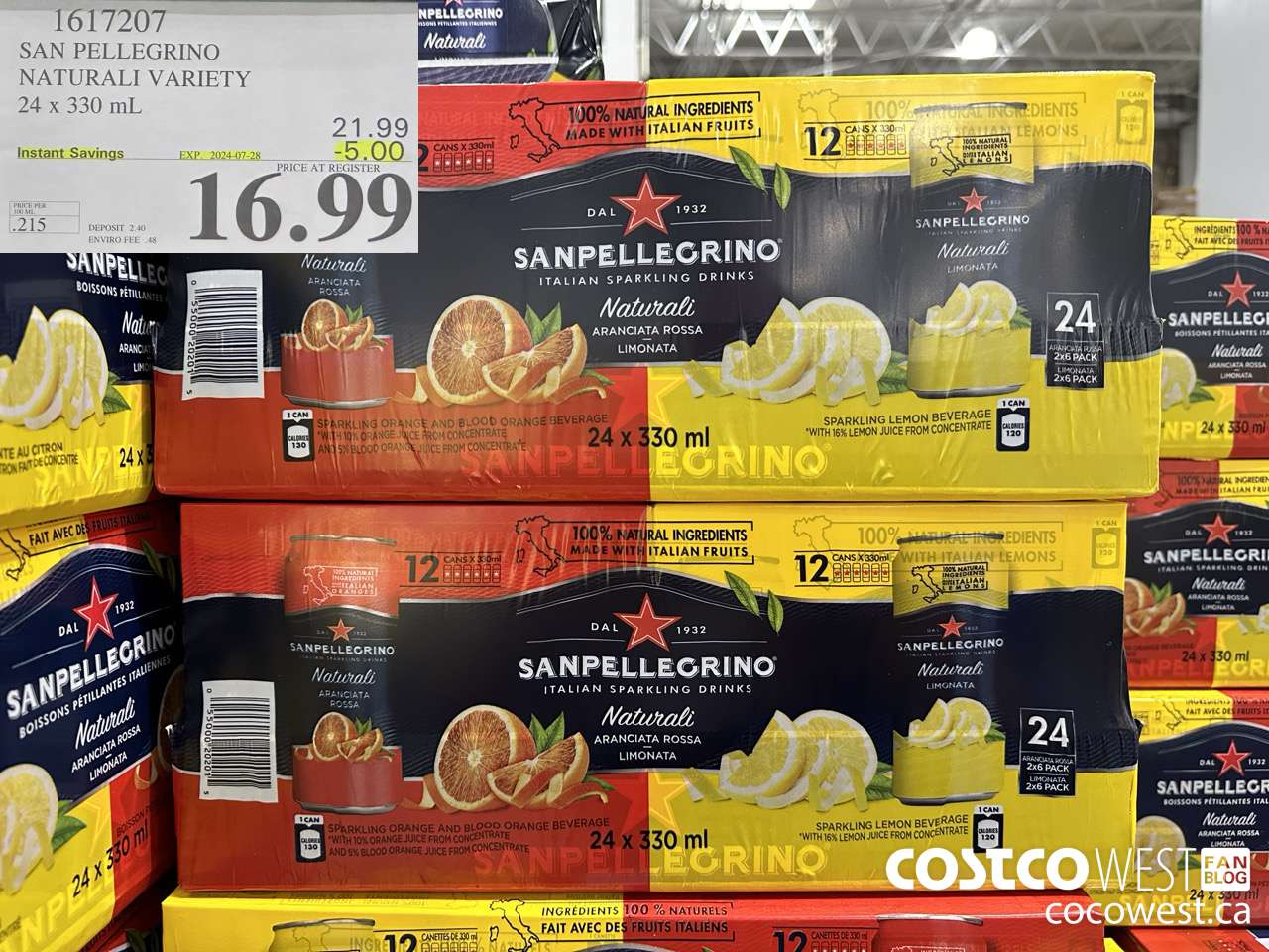 1617207 SAN PELLEGRINO NATURALI VARIETY 24 x 330 mL ($5.00 INSTANT SAVINGS EXPIRES ON 2024-07-28) $16.99