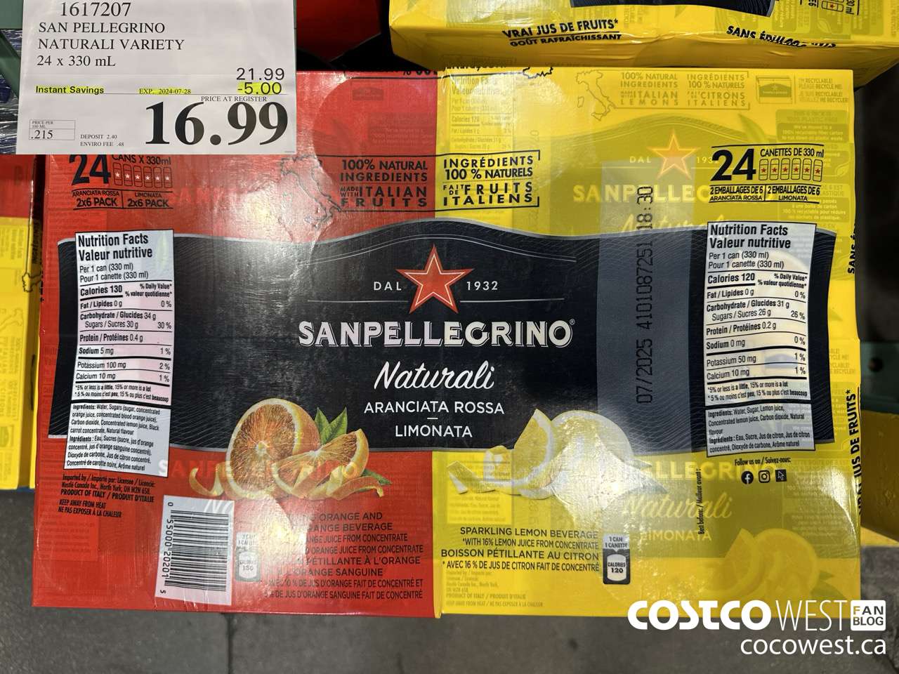 1617207 SAN PELLEGRINO NATURALI VARIETY 24 x 330 mL ($5.00 INSTANT SAVINGS EXPIRES ON 2024-07-28) $16.99