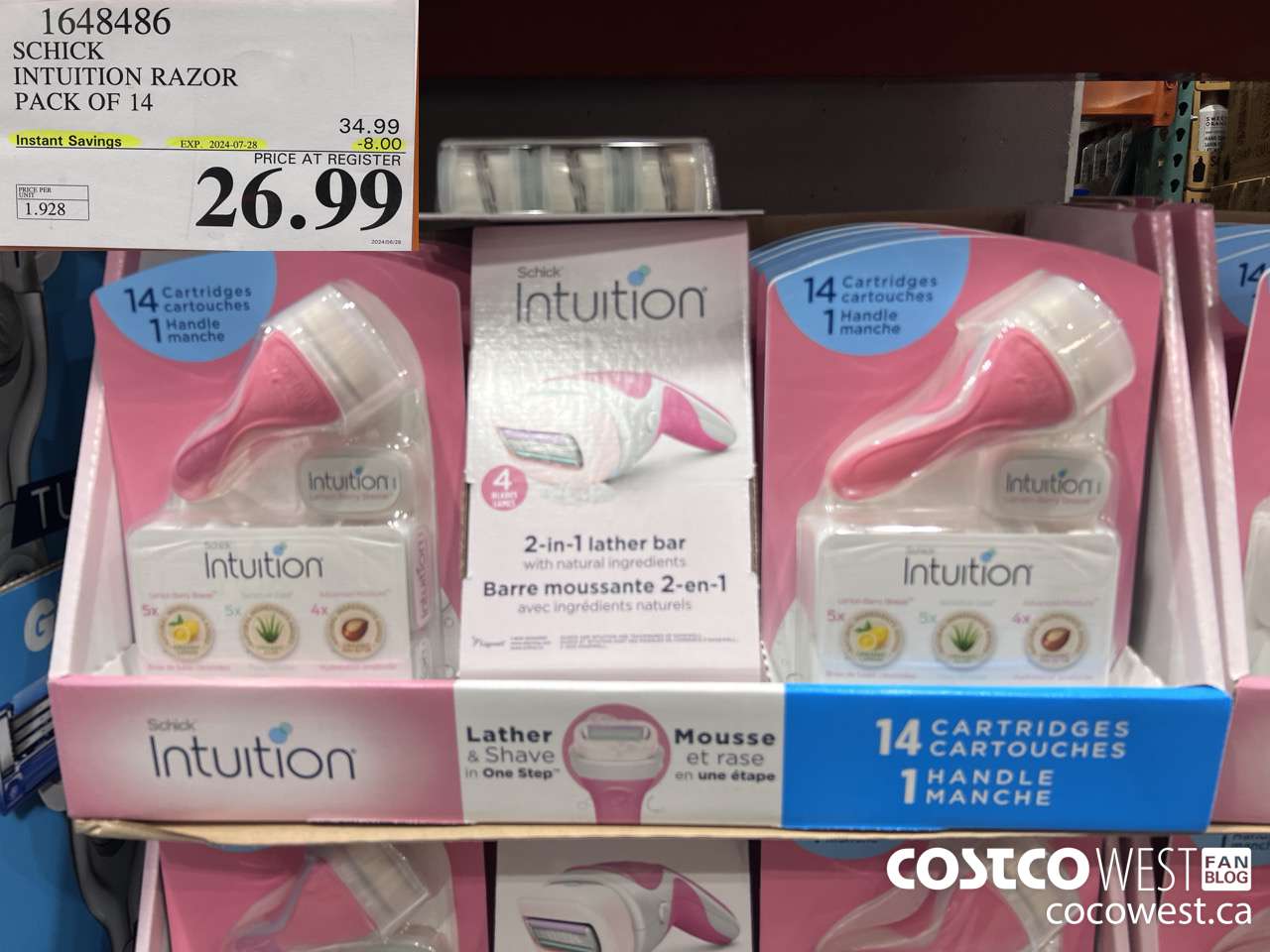1648486 SCHICK INTUITION 14 CARTRIDGES + RAZOR ($8.00 INSTANT SAVINGS EXPIRES ON 2024-07-28) $26.99