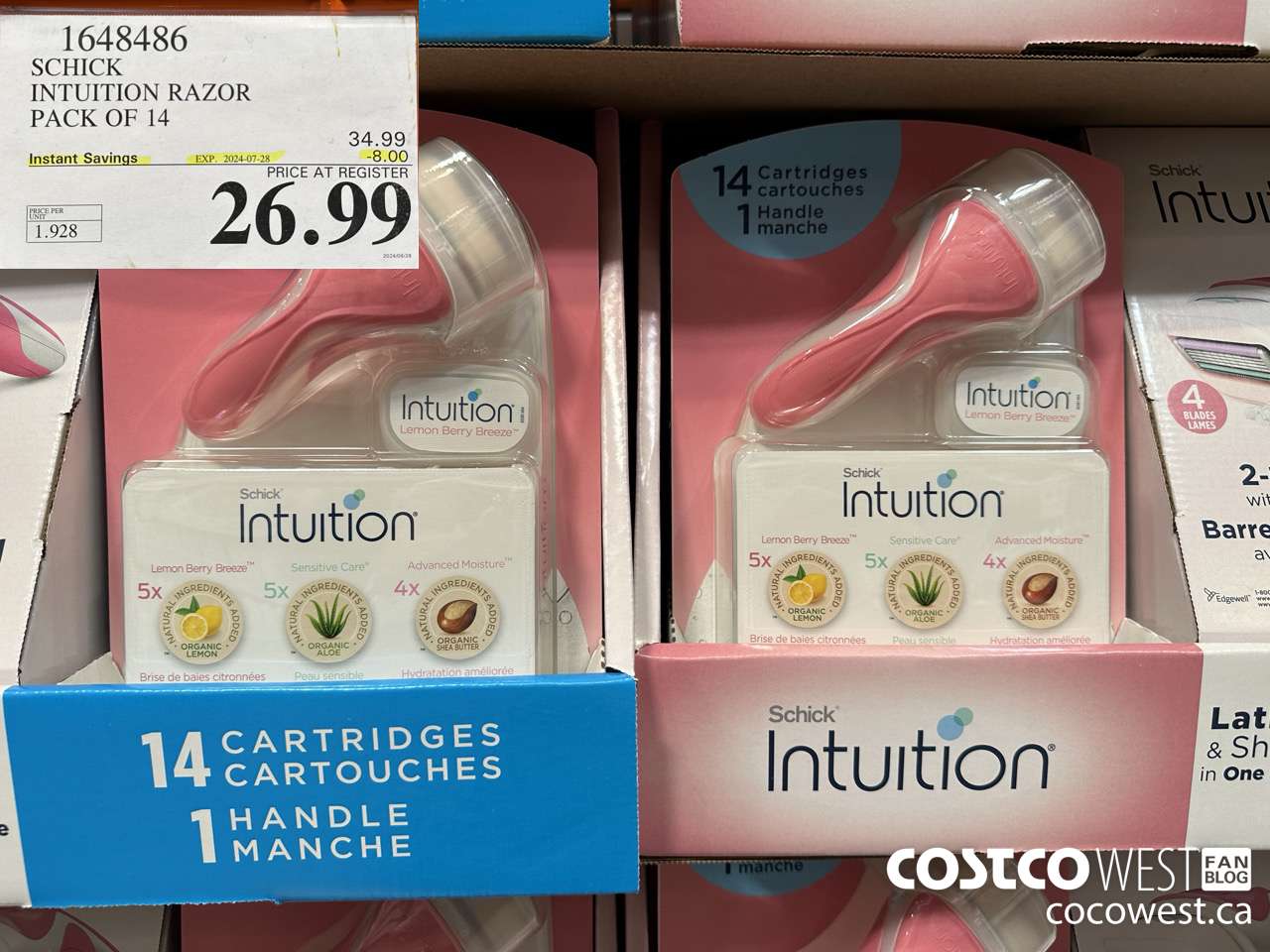 1648486 SCHICK INTUITION 14 CARTRIDGES + RAZOR ($8.00 INSTANT SAVINGS EXPIRES ON 2024-07-28) $26.99