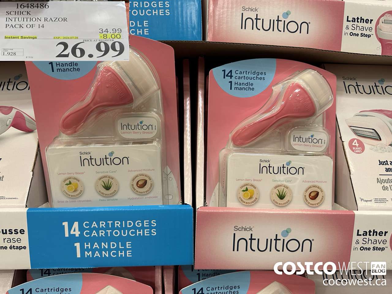 1648486 SCHICK INTUITION 14 CARTRIDGES + RAZOR ($8.00 INSTANT SAVINGS EXPIRES ON 2024-07-28) $26.99