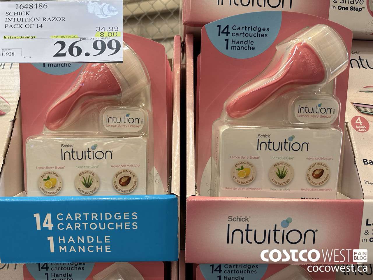 1648486 SCHICK INTUITION 14 CARTRIDGES + RAZOR ($8.00 INSTANT SAVINGS EXPIRES ON 2024-07-28) $26.99