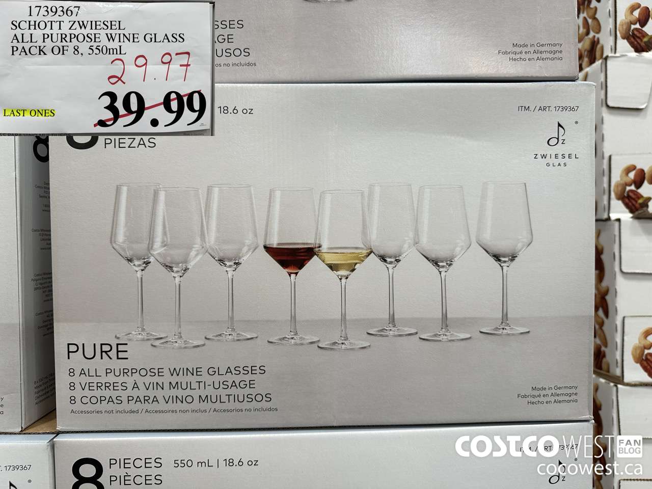 1739367 SCHOTT ZWIESEL ALL PURPOSE WINE GLASS PACK OF 8, 550mL $29.97