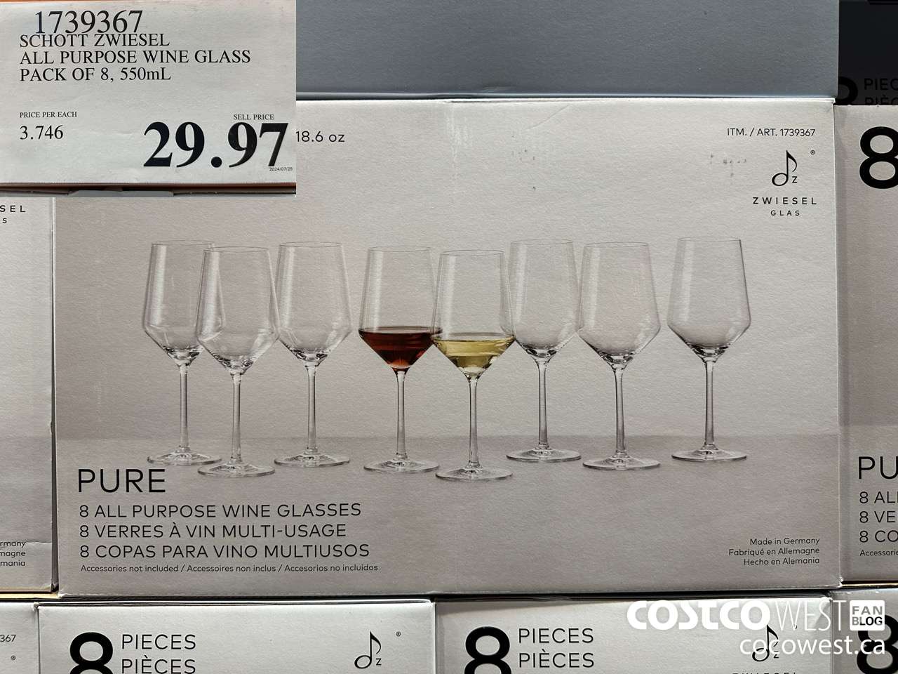 1739367 SCHOTT ZWIESEL ALL PURPOSE WINE GLASS PACK OF 8, 550mL $29.97