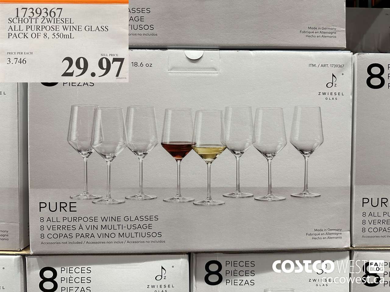 1739367 SCHOTT ZWIESEL ALL PURPOSE WINE GLASS PACK OF 8, 550mL $29.97