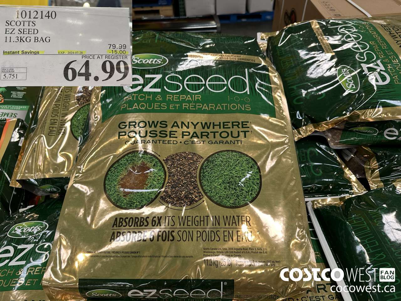 1012140 SCOTTS EZ SEED 11.3KG BAG ($15.00 INSTANT SAVINGS EXPIRES ON 2024-07-28) $64.99