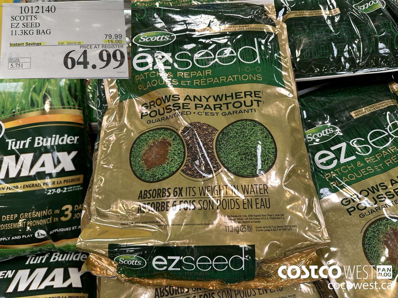 1012140 SCOTTS EZ SEED 11.3KG BAG ($15.00 INSTANT SAVINGS EXPIRES ON 2024-07-28) $64.99