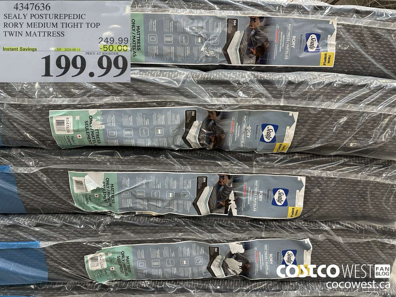 4347636 SEALY POSTUREPEDIC RORY MEDIUM TIGHT TOP TWIN MATTRESS ($50.00 INSTANT SAVINGS EXPIRES ON 2024-08-11) $199.99