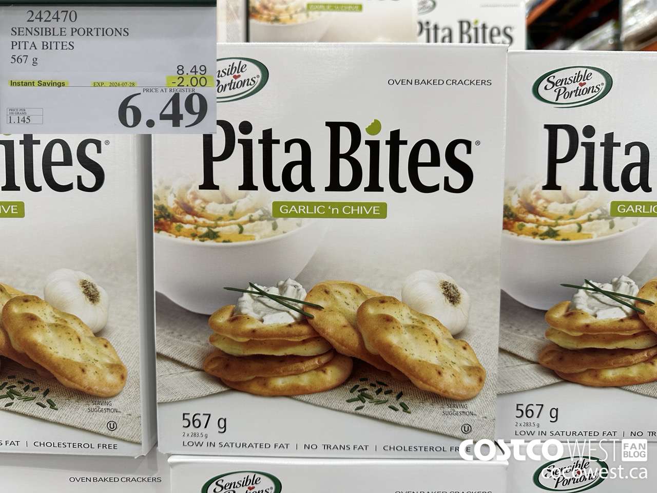 242470 SENSIBLE PORTIONS PITA BITES 567 G ($2.00 INSTANT SAVINGS EXPIRES ON 2024-07-28) $6.49