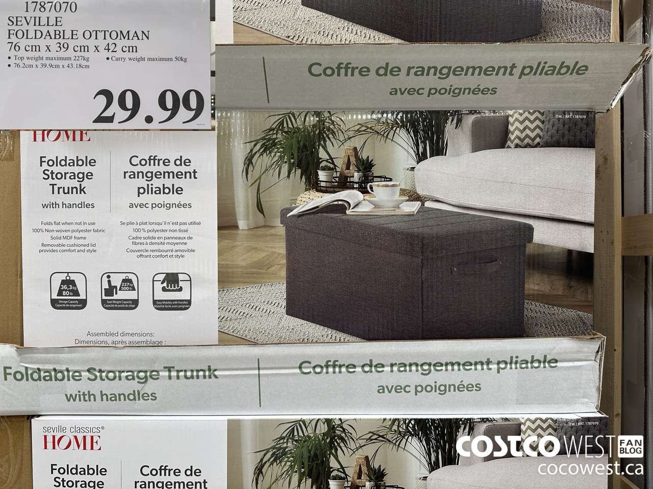 1787070 SEVILLE FOLDABLE OTTOMAN 76 cm x 39 cm x 42 cm $29.99