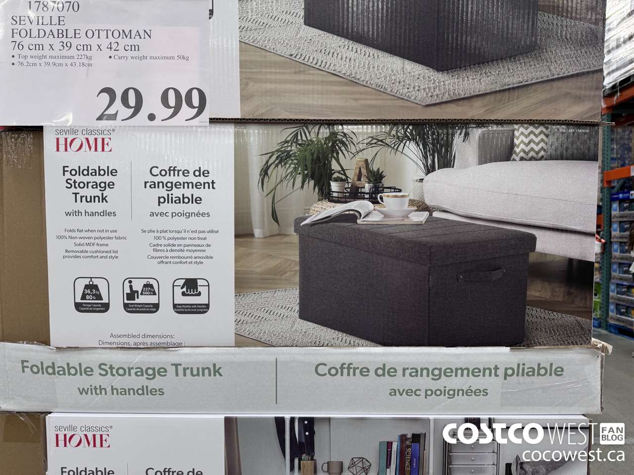 1787070 SEVILLE FOLDABLE OTTOMAN 76 cm x 39 cm x 42 cm $29.99