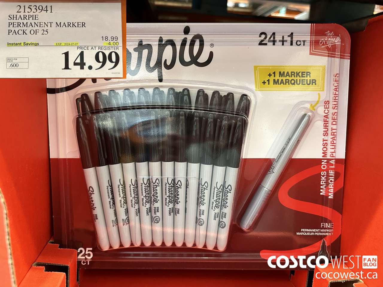 2153941 SHARPIE PERMANENT MARKER PACK OF 25 ($4.00 INSTANT SAVINGS EXPIRES ON 2024-07-07) $14.99