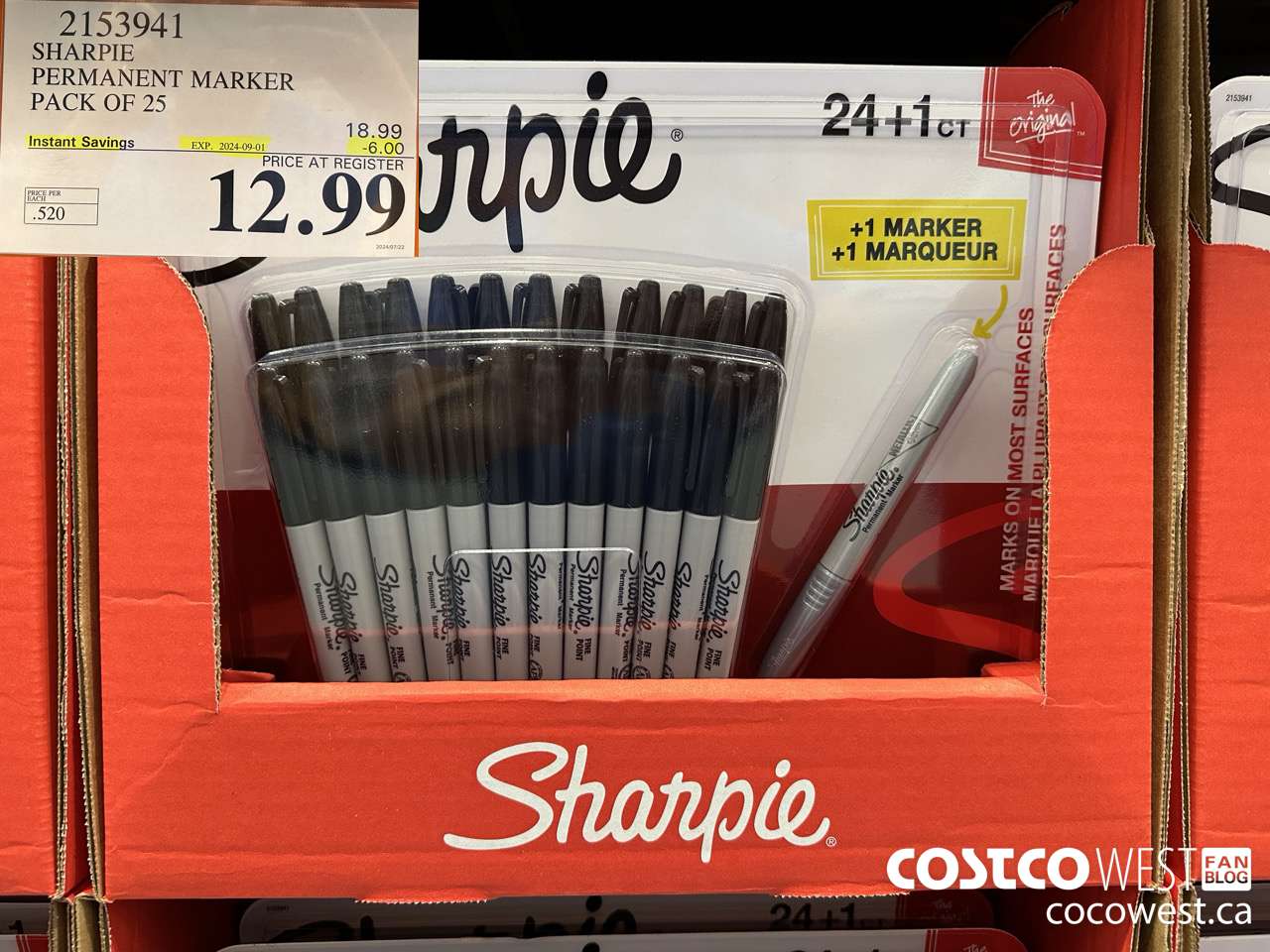 2153941 SHARPIE PERMANENT MARKER PACK OF 25 ($6.00 INSTANT SAVINGS EXPIRES ON 2024-09-01) $12.99