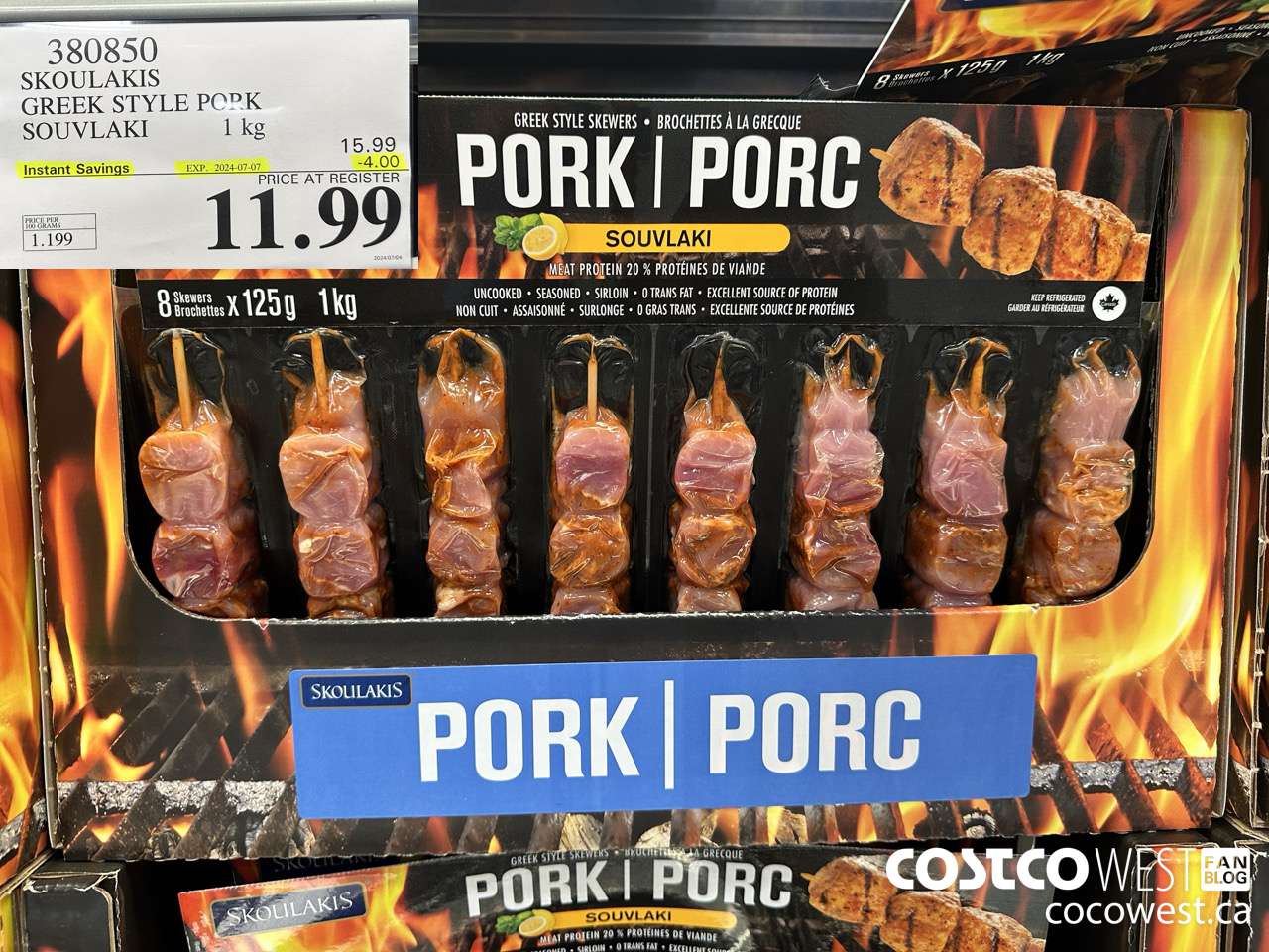 380850 SOUKLAKIS GREEK STYLE PORK SOUVLAKI 1KG ($4.00 INSTANT SAVINGS EXPIRES ON 2024-07-07) $11.99