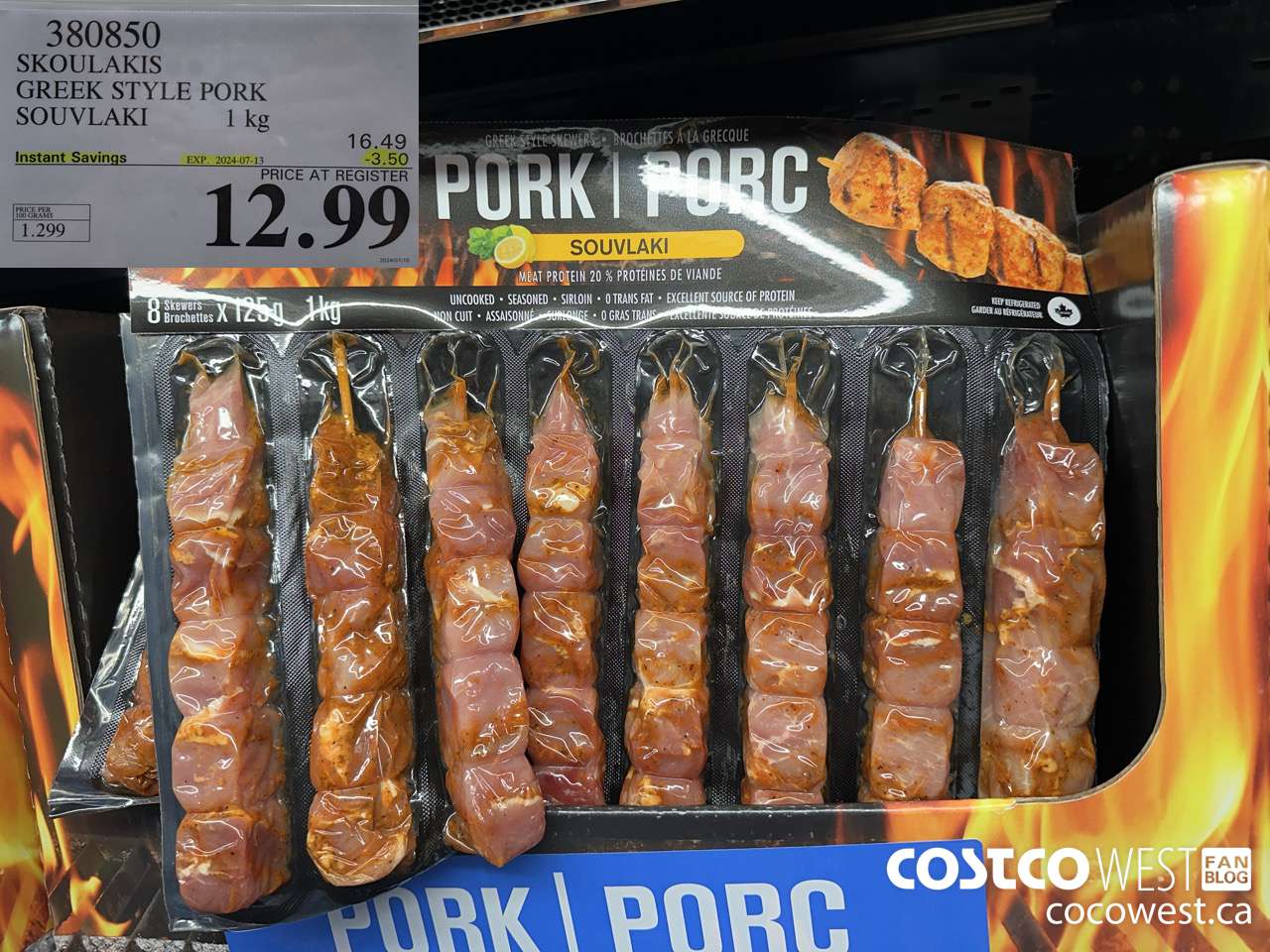 380850 SOUKLAKIS GREEK STYLE PORK SOUVLAKI 1KG ($3.50 INSTANT SAVINGS EXPIRES ON 2024-07-13) $12.99
