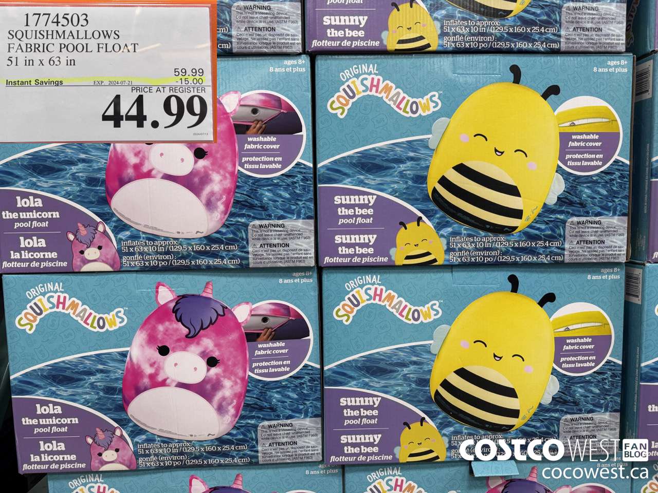 1774503 SQUISHMALLOWS FABRIC POOL FLOAT 51 IN X 63 IN ($15.00 INSTANT SAVINGS EXPIRES ON 2024-07-21) $44.99