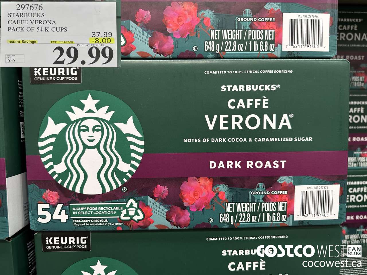 297676 STARBUCKS CAFFE VERONA K-CUPS 54 COUNT ($8.00 INSTANT SAVINGS EXPIRES ON 2024-07-28) $29.99