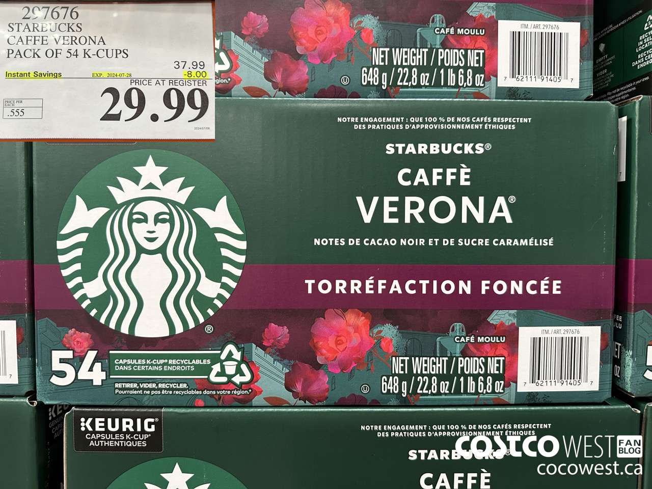 297676 STARBUCKS CAFFE VERONA K-CUPS 54 COUNT ($8.00 INSTANT SAVINGS EXPIRES ON 2024-07-28) $29.99