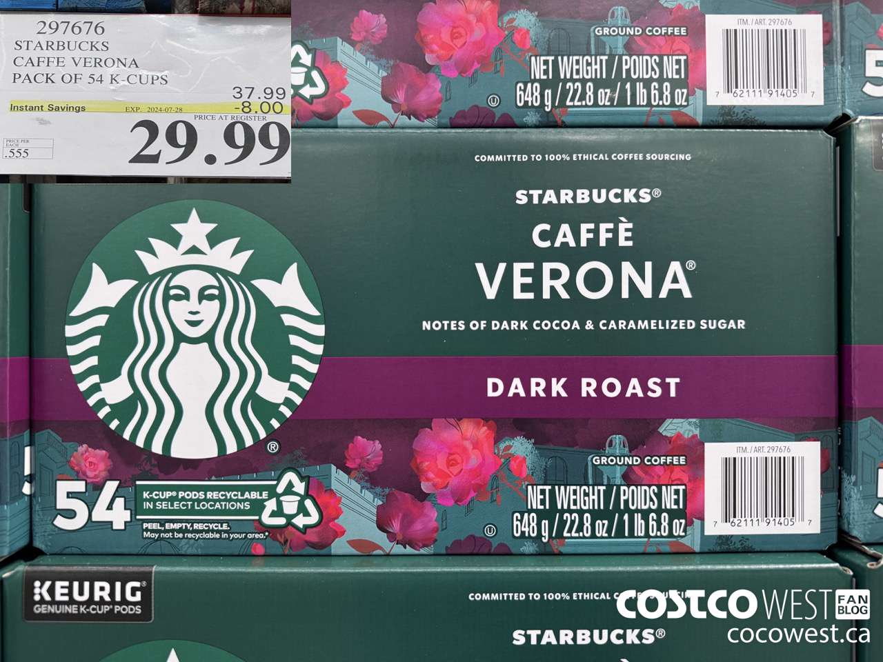 297676 STARBUCKS CAFFE VERONA K-CUPS 54 COUNT ($8.00 INSTANT SAVINGS EXPIRES ON 2024-07-28) $29.99