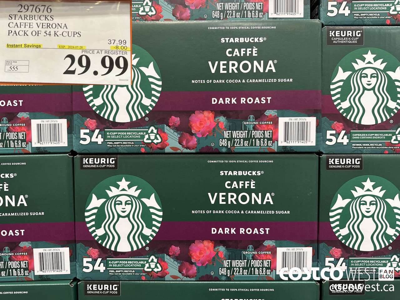 297676 STARBUCKS CAFFE VERONA K-CUPS 54 COUNT ($8.00 INSTANT SAVINGS EXPIRES ON 2024-07-28) $29.99